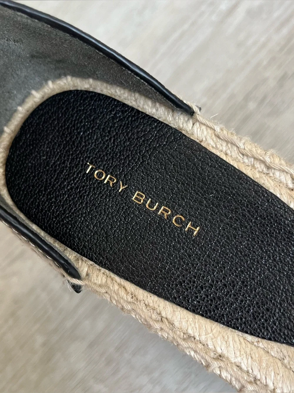 Tory Burch Ines Wedge Espadrille Sandals  Black Leather Sz 9 New 154464 Designer